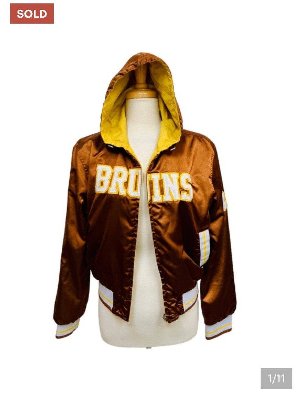 Bruins Vintage Hockey Sports NHL Brown Yellow Reversible Jacket Women's Medium